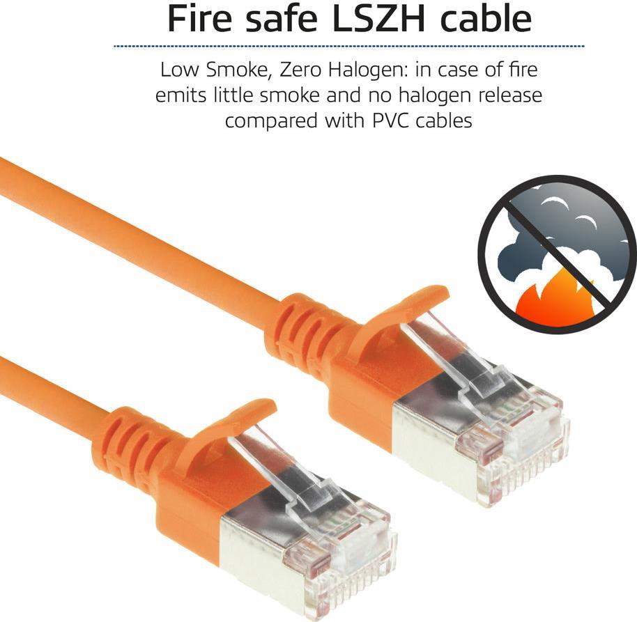 ACT Orange 1 meter LSZH U/FTP CAT6A datacenter slimline patch cable snagless with RJ45 connectors (DC7101)