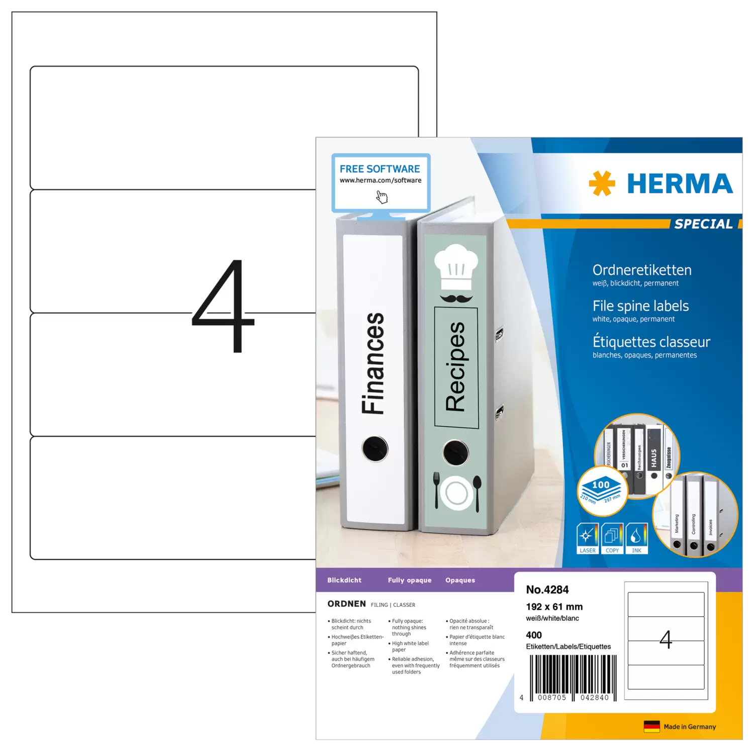 HERMA Special 4284 Ordner-Etiketten 192 x 61 mm Weiß