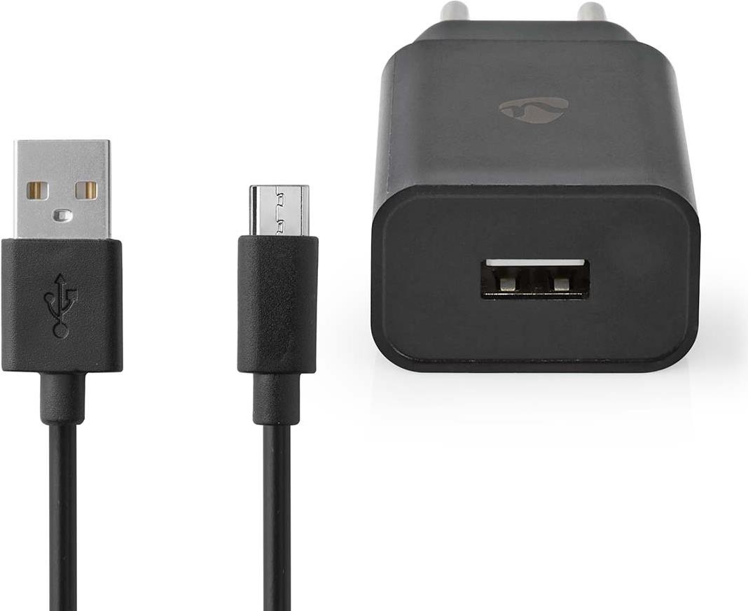 Nedis Netzladegerät 12 W 1x 2.1 A A - Anzahl der Ausgänge: 1, USB-A, Micro USB (Lose) Kabel, Single Voltage Output, schwarz (WCHAM213ABK)