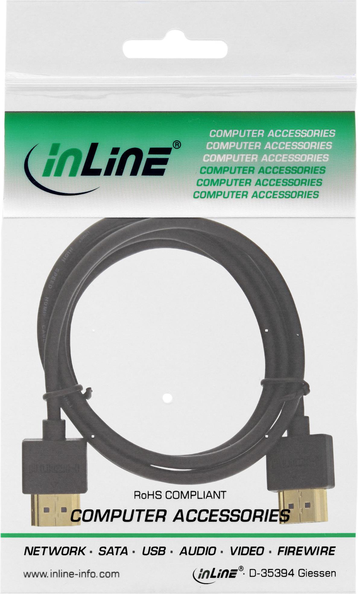 InLine Premium HDMI-Kabel mit Ethernet HDMI Typ A auf HDMI Typ A High Speed Superslim 4K 1,5 m Schwarz