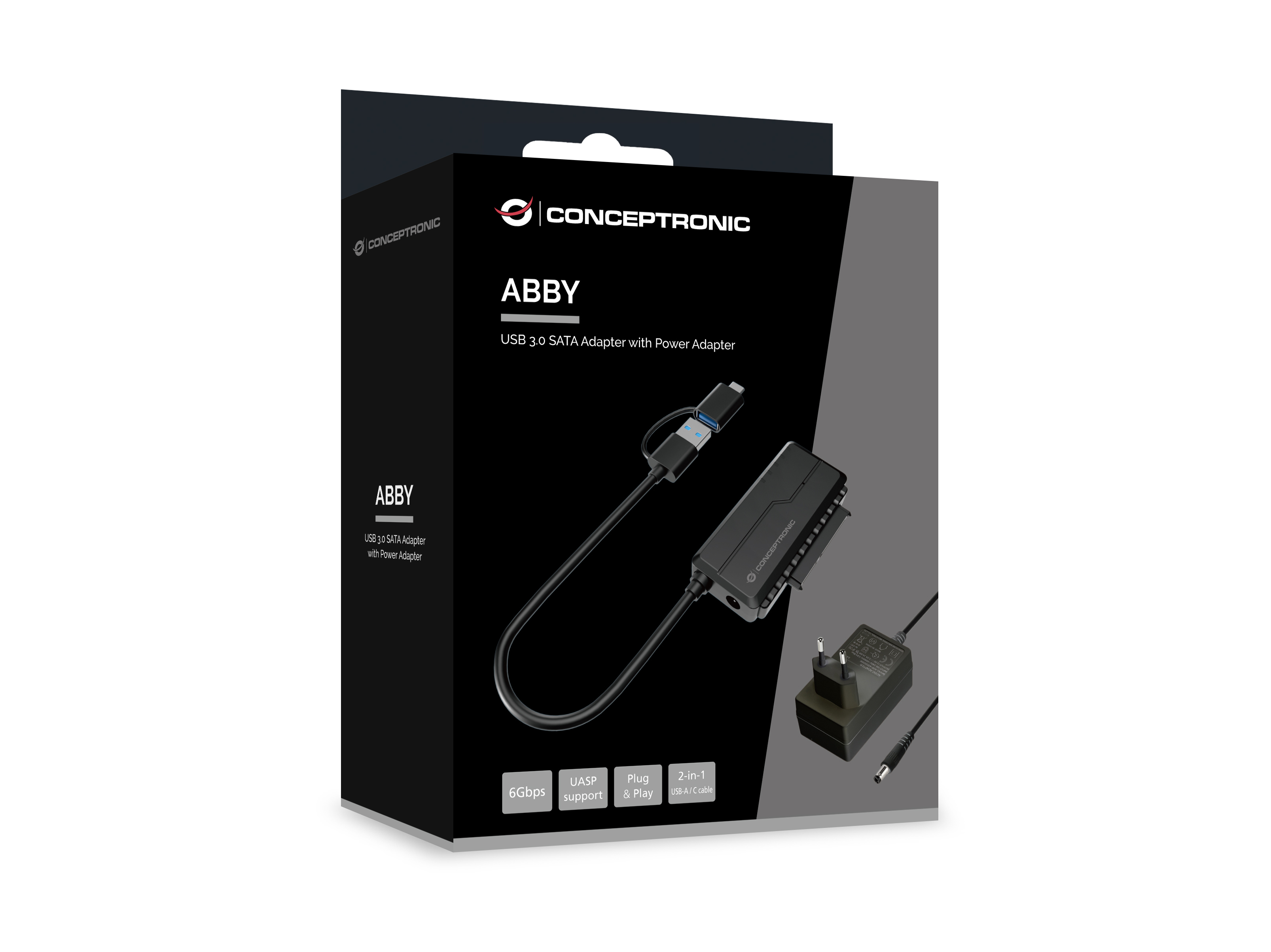 Conceptronic ABBY21B USB 3.0 SATA-Adapter mit Netzteil für 2,5"/3,5" HDD/SSD Schwarz