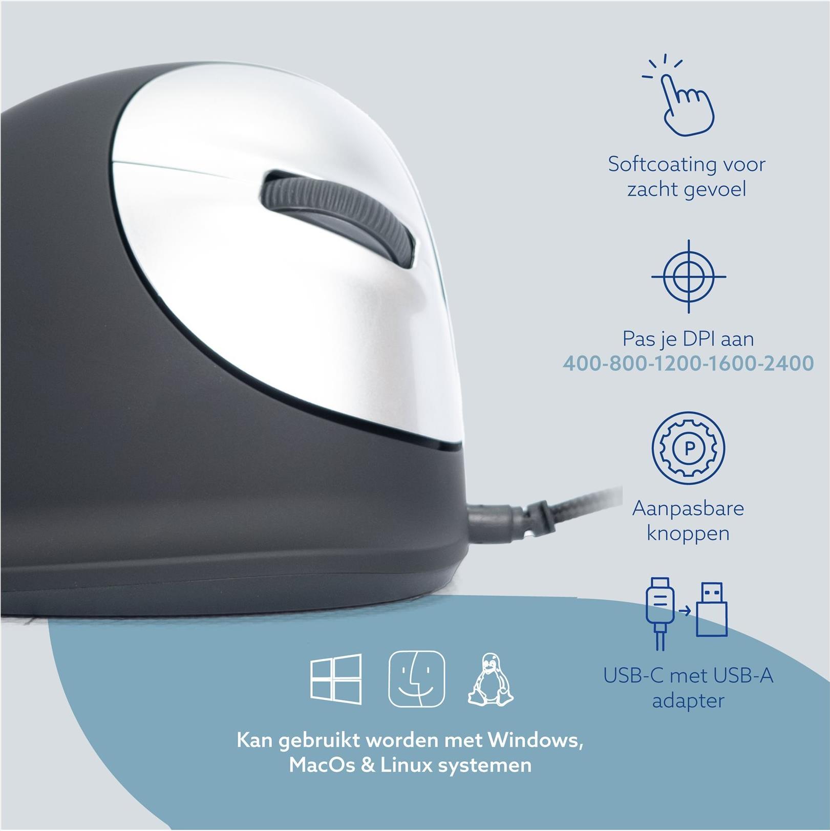 R-Go HE Vertical Mouse Large Right Ergonomische Maus Verkabelt USB Schwarz