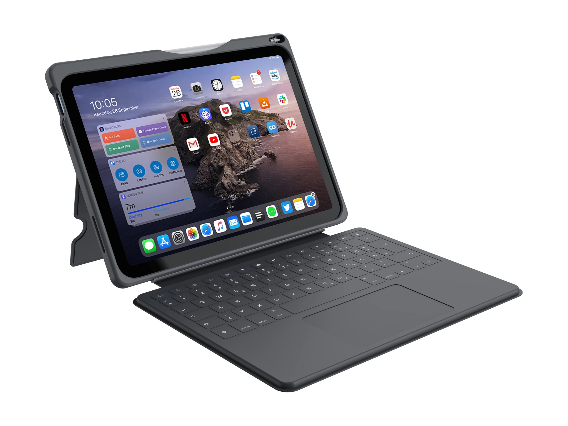 DEQSTER Touch PLUS Tastatur und Foliohülle 10.9" QWERTZ Deutsch Grau