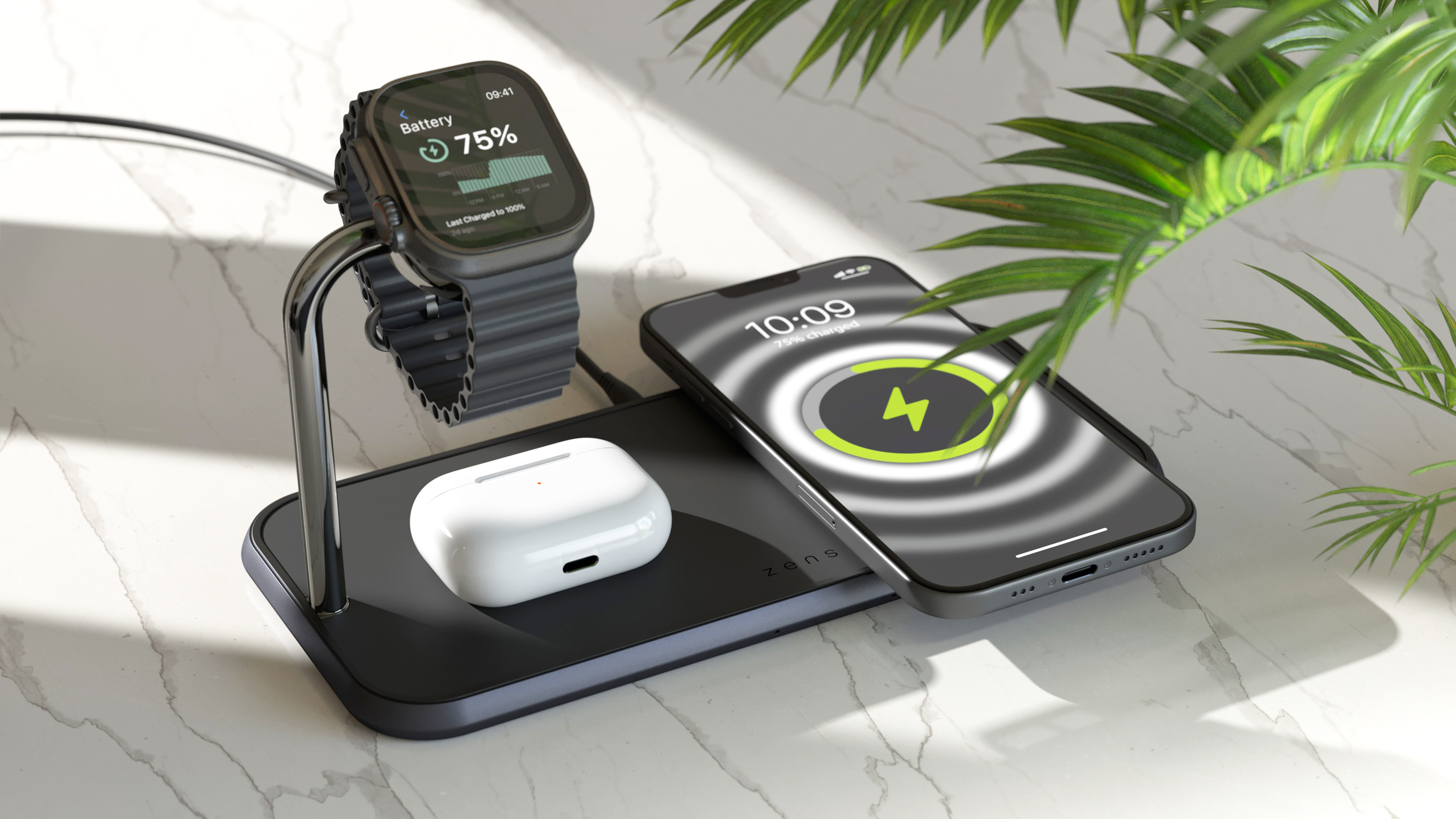 ZENS Dual+Watch Aluminium Wireless Charger 20W Magnetisch Qi Schwarz