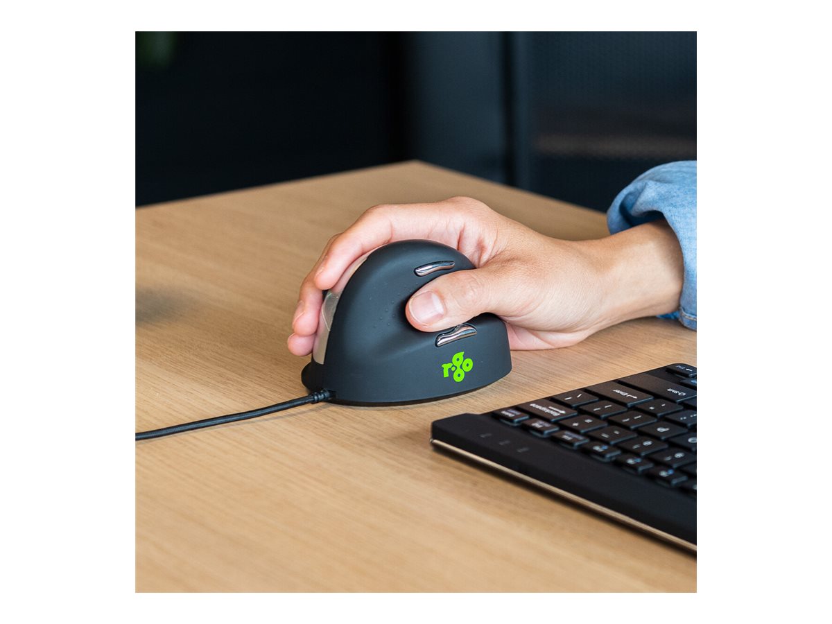 R-Go Tools Ergonomische Maus HE Break Rechtshänder Medium USB 2400 DPI 5 Tasten Schwarz/Silber