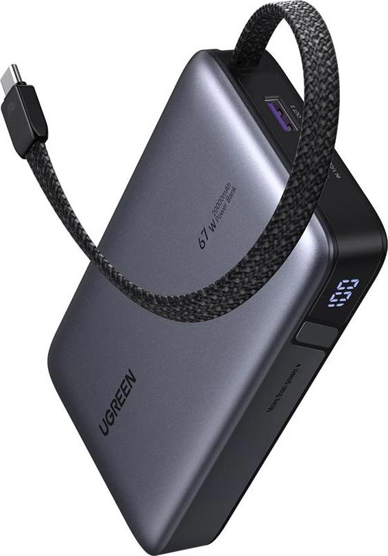 UGREEN PB550 20.000mAh 67W PD Fast Charging Powerbank 1x USB-A 1x USB-C 1x integriertes USB-C Kabel intelligentes Display (55996B)