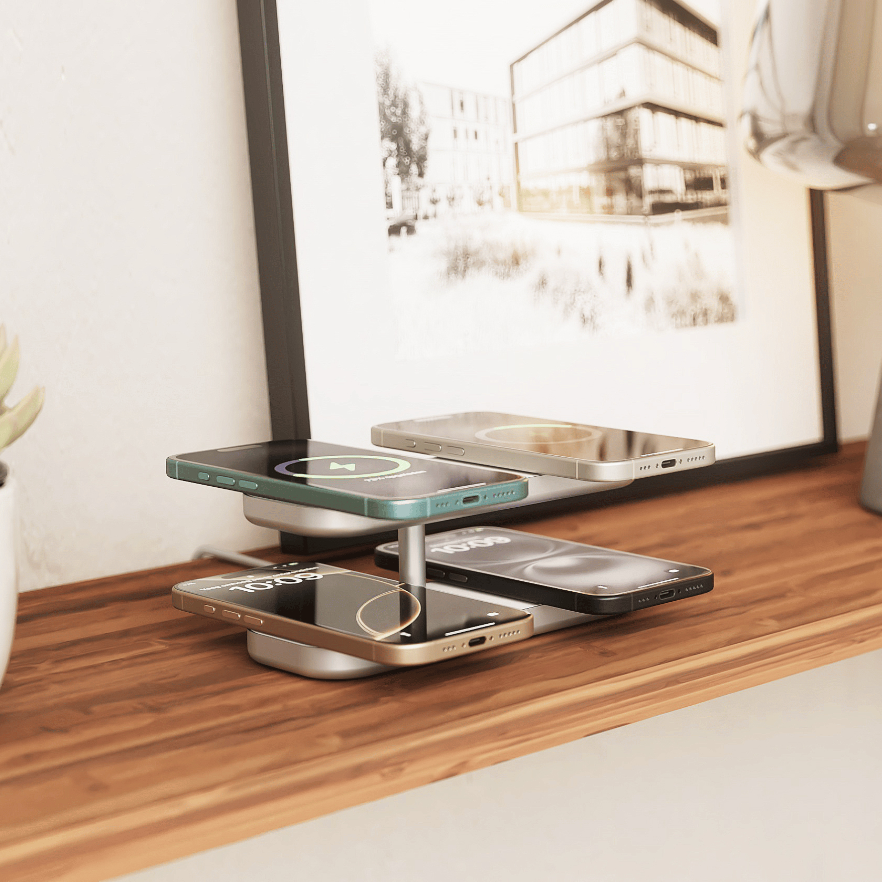 Zens Aluminium Series Quattro Wireless Charger Pro 4 4x 15W Qi2 mit 65W Netzteil Weiß