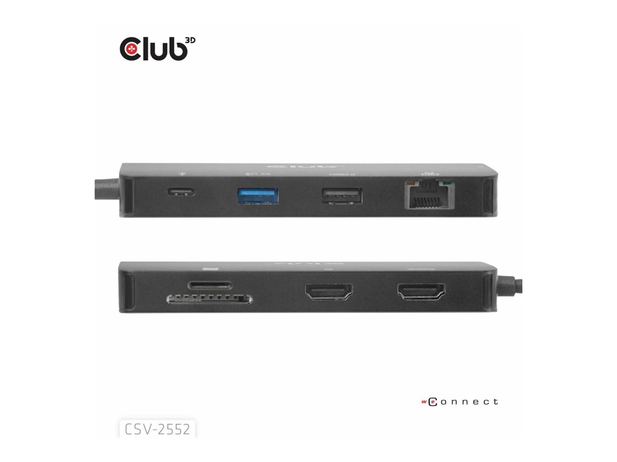 Club 3D CSV-2552 9-in-1 USB-C Hub Dual HDMI PD 100W Schwarz