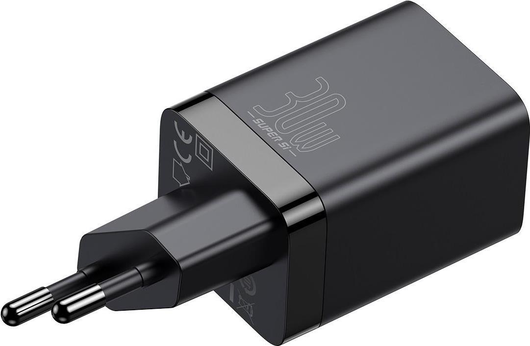 Baseus Super Si Pro Ladegerät USB + USB-C 30W - Schwarz (CCSUPP-E01)