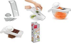 metaltex Universalreibe Mandolino, 4 Einsätze, weiß Farbe: silber/weiß, Material: Edelstahl, ABS Kunststoff - 1 Stück (194575080)