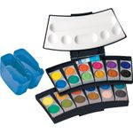 Pelikan Deckfarbkasten ProColor 735, 24 Farben, schwarz/blau 2 abnehmbare Wasserboxen, 24 Farbschälchen, herausnehmbare - 1 Stück (701228)