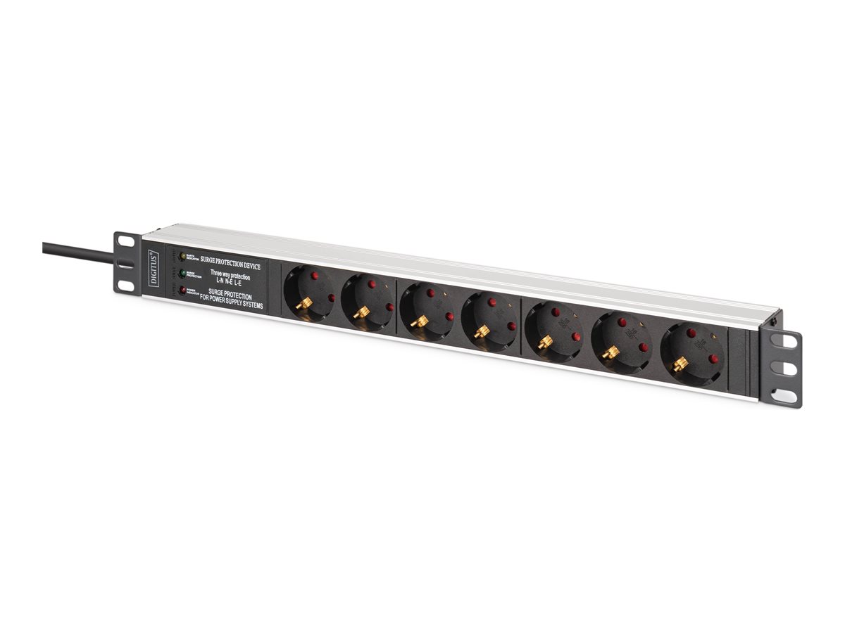 Digitus DN-95441 1U PDU 19" Rack Steckdosenleiste 7x Schutzkontakt mit Überspannungsschutz Aluminium Schwarz/Silber