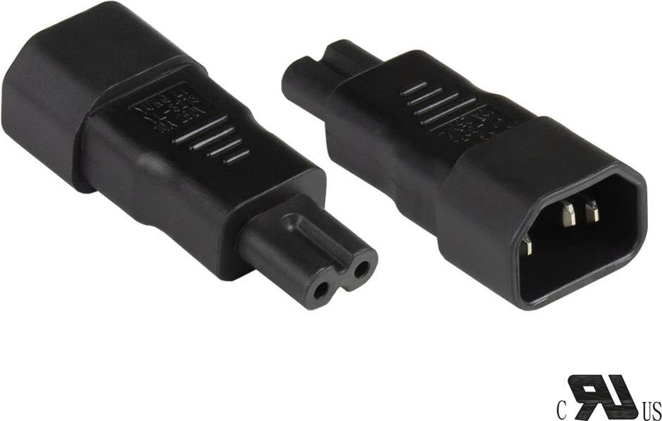 Stromadapter Kaltgeräte-Stecker C14 (gerade) an C7/Euro 8 Buchse (gerade), UL, schwarz, Good Connections® (PA-1470S)