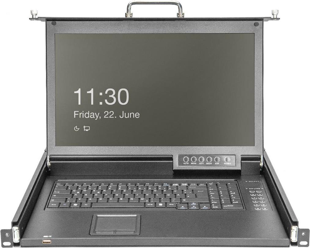 DIGITUS Modulare HD LCD KVM Konsole mit 17" TFT, 16-Port HDMI KVM Anschluss, Touchpad, deutsches Tastaturlayout (DS-72220-7GE)