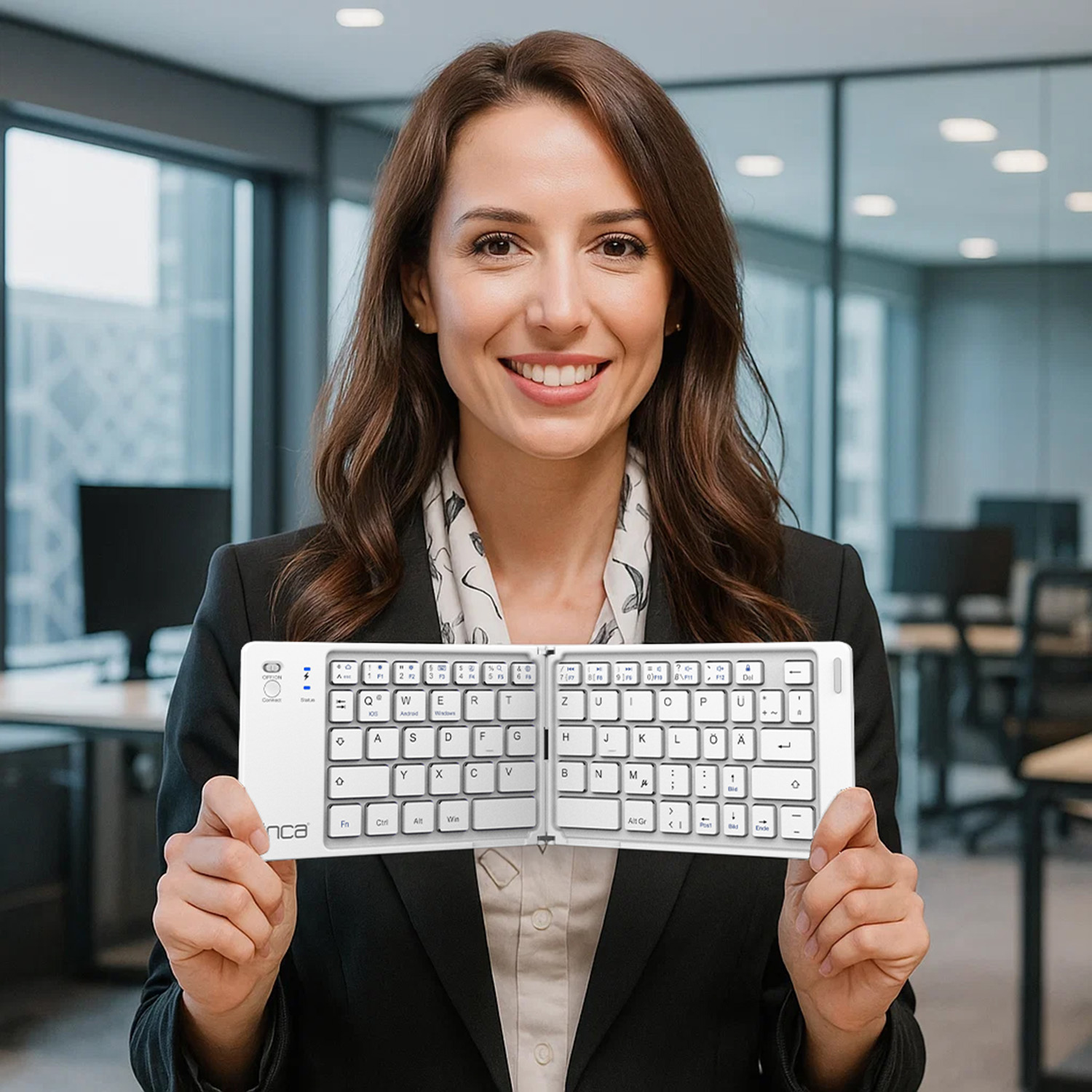 INCA IBK-580BT Kabellose Mini-Tastatur Faltbar Bluetooth 5.0 USB-C Weiß
