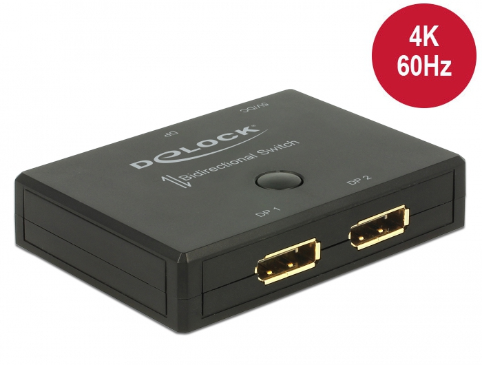 Delock DisplayPort 2-1 Umschalter bidirektional 4K 60 Hz Schwarz