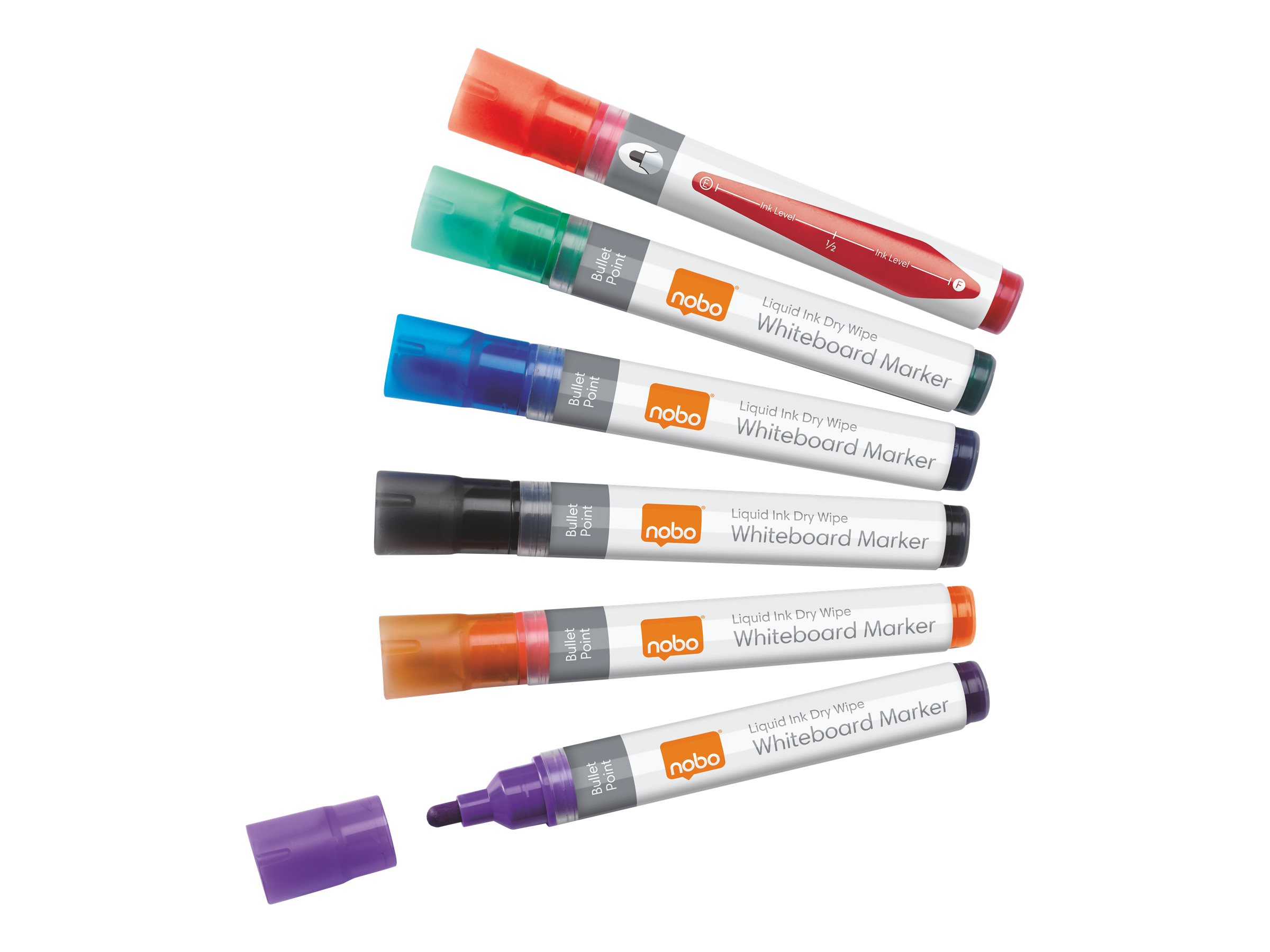 Nobo Liquid Ink Whiteboard-Marker Rundspitze 3 mm, 6er Set Mehrfarbig