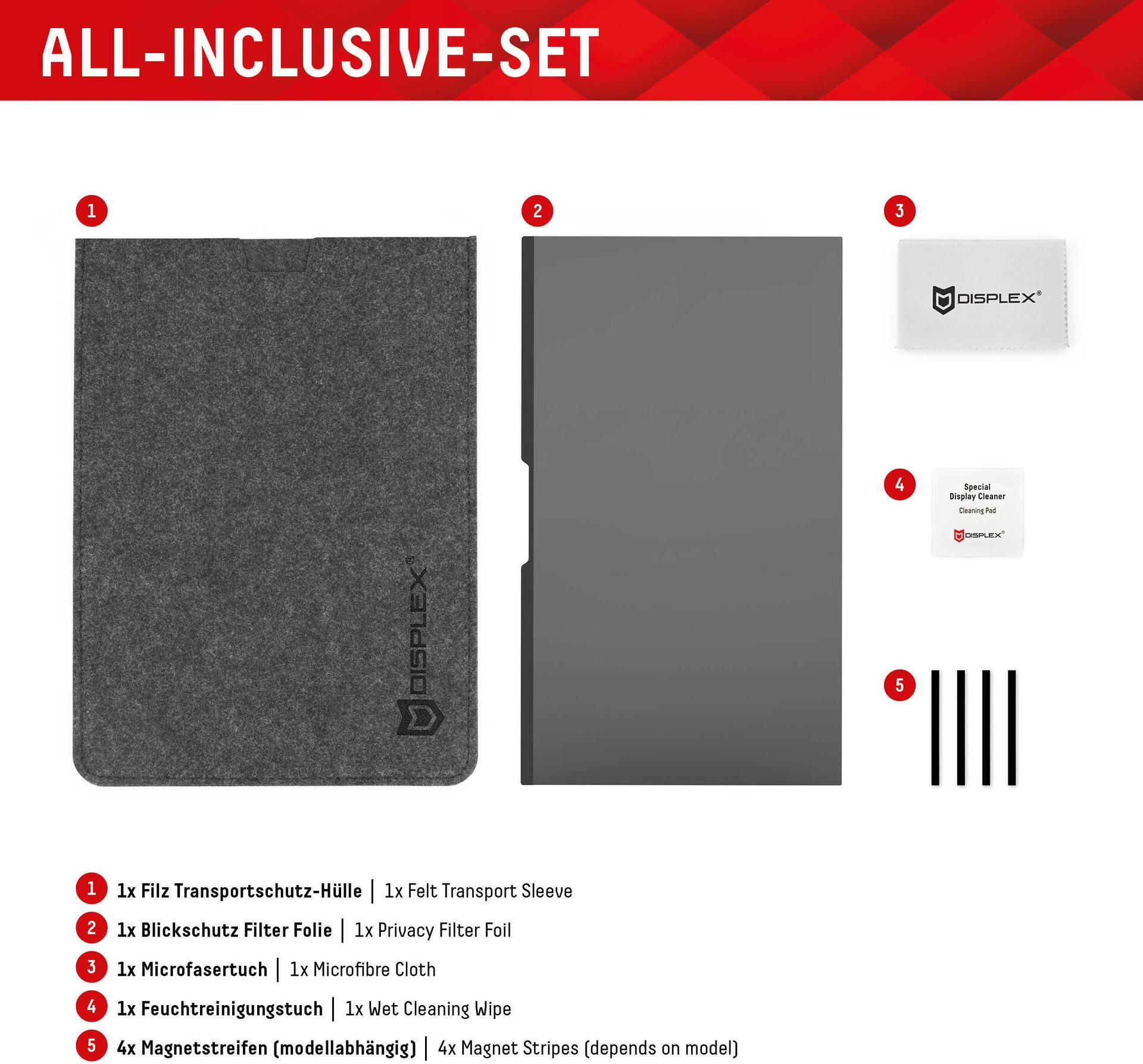 Displex PRIVACY SAFE Magnetischer 2-Wege Blickschutzfilter für MacBook Air 15" Schwarz, Transparent