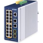 PLANET IP30 Industrial L2/L4 16-Port Managed L2/L4 Gigabit Ethernet (10/100/1000) Power over Ethernet (PoE) Aluminium - Blau (IGS-4215-16P2T2S)