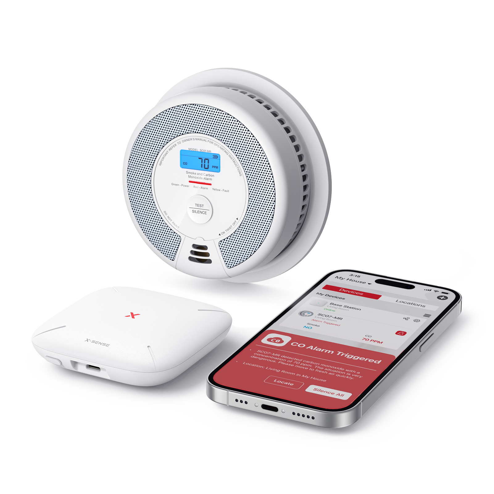 X-Sense SC07-MR Rauch- und Kohlenmonoxidmelder WLAN 85 dB Lithium Weiß/Grau