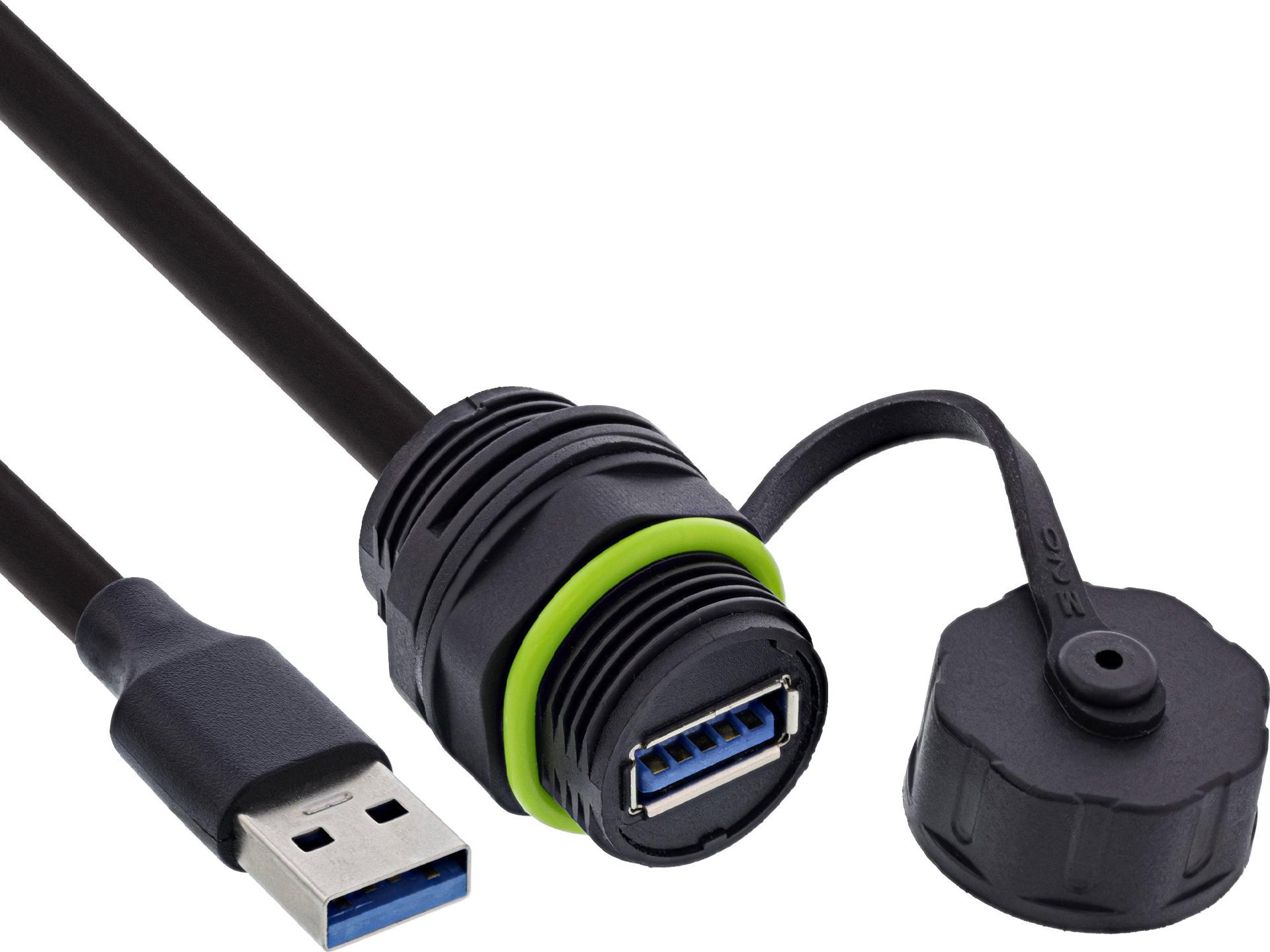 InLine USB-A-Kabelkupplung IP68 geschirmt Buchse zu Stecker 50cm (69927S)
