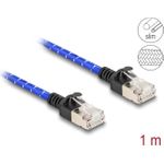 Delock RJ45 Netzwerkkabel mit Geflechtmantel Cat.6A U/FTP Slim 1 m blau (80377)