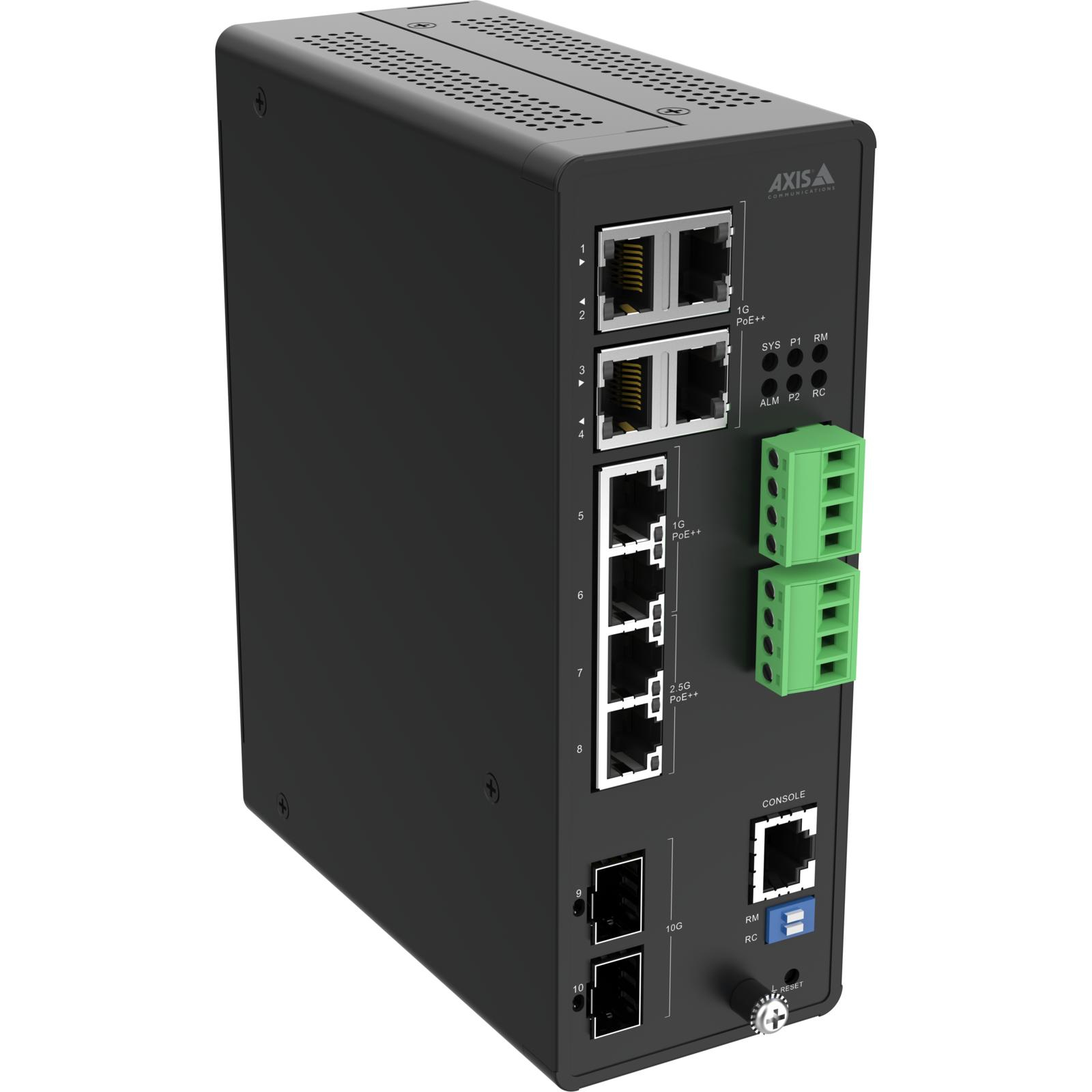 Axis D8208-R Industrieller Managed PoE++ Switch 8-Port 10 Gigabit Ethernet Schwarz