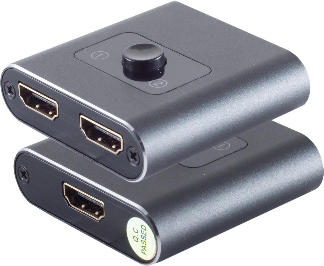 S-CONN HDMI Switch 2x1, bidirectional, metal, 4K2K  Eingang/Ausgang: 3x HDMI A Buchse , 4K2K (60Hz)