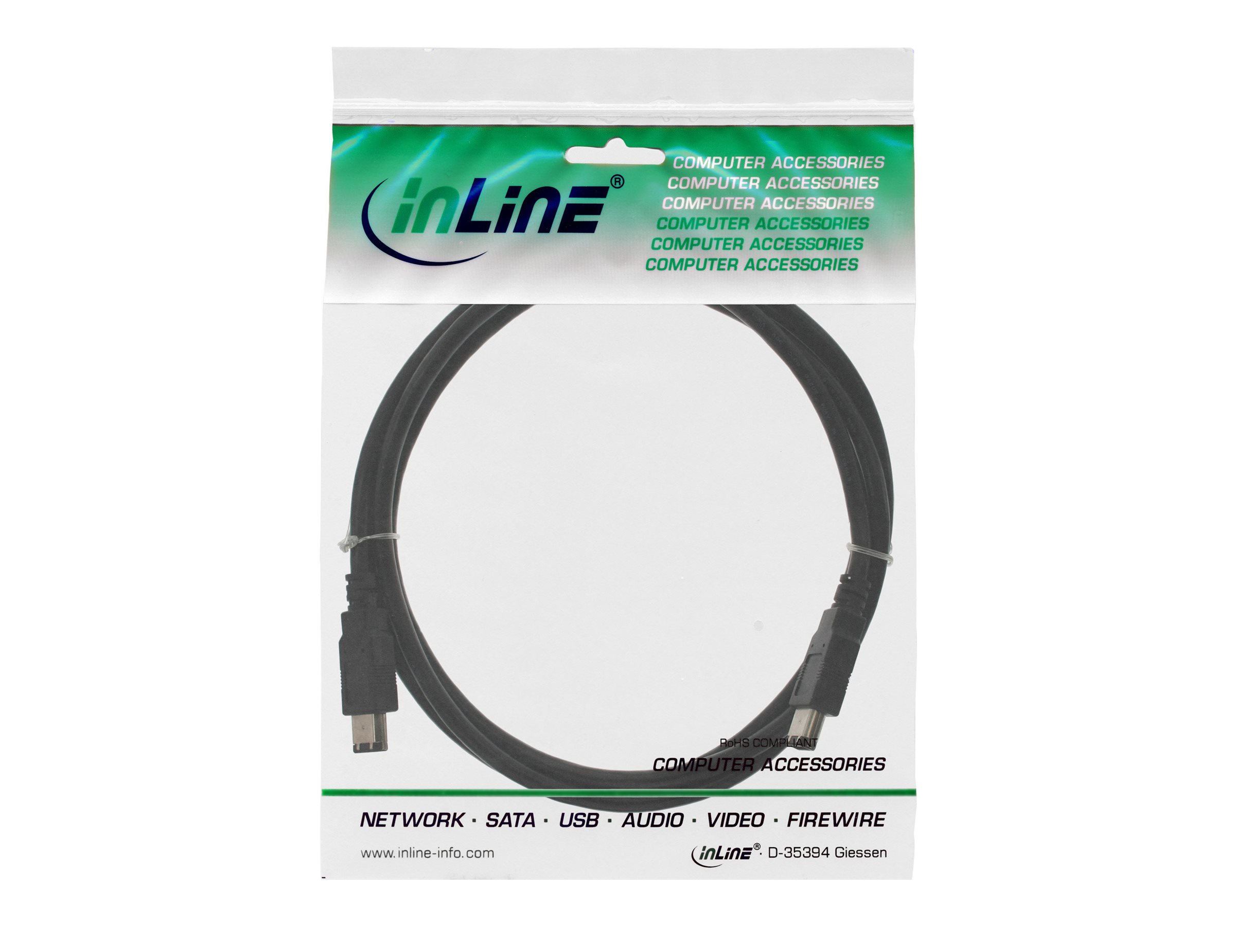 InLine FireWire Kabel IEEE1394 6-polig Stecker/Stecker 10 m Schwarz