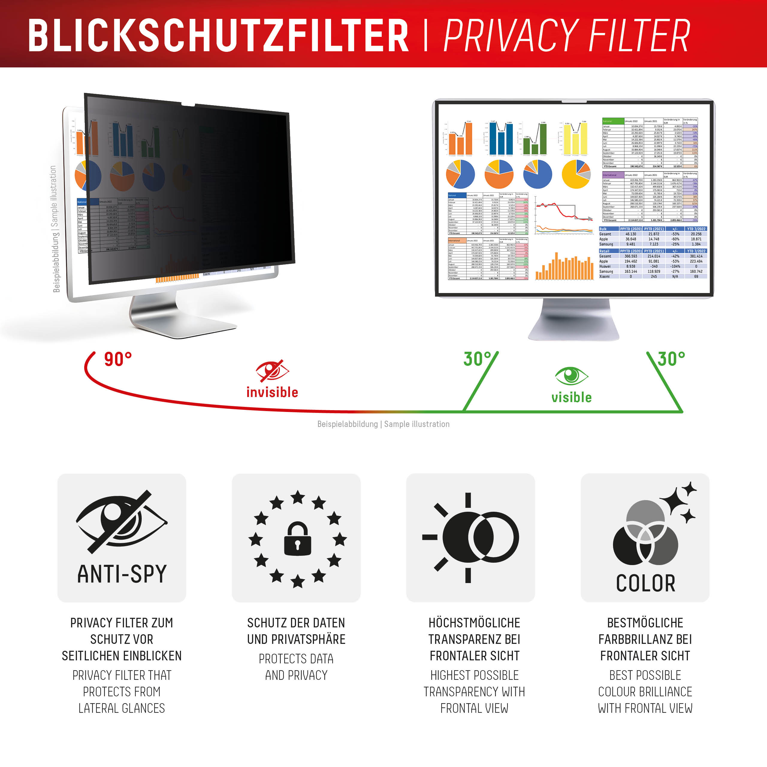 Displex Privacy Safe Blickschutzfilter für Apple Studio Display 27" Magnetisch 2-Wege Rahmenlos Blau