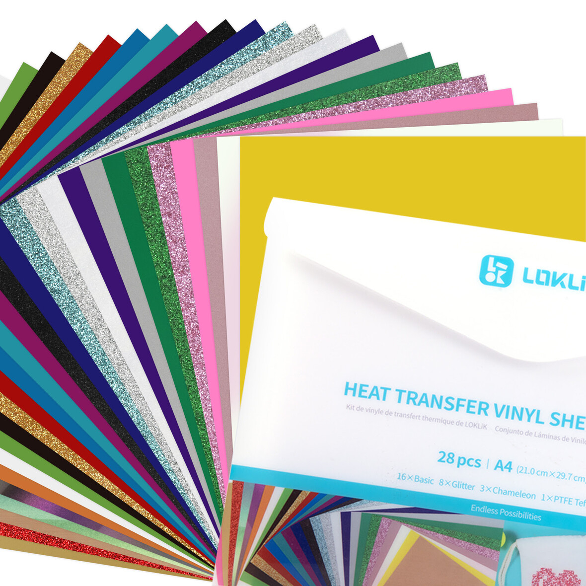 Loklik Hitzetransfer-Vinyl Plotterfolie A4 Materialbündel 28 Blätter SG-HTV-1678