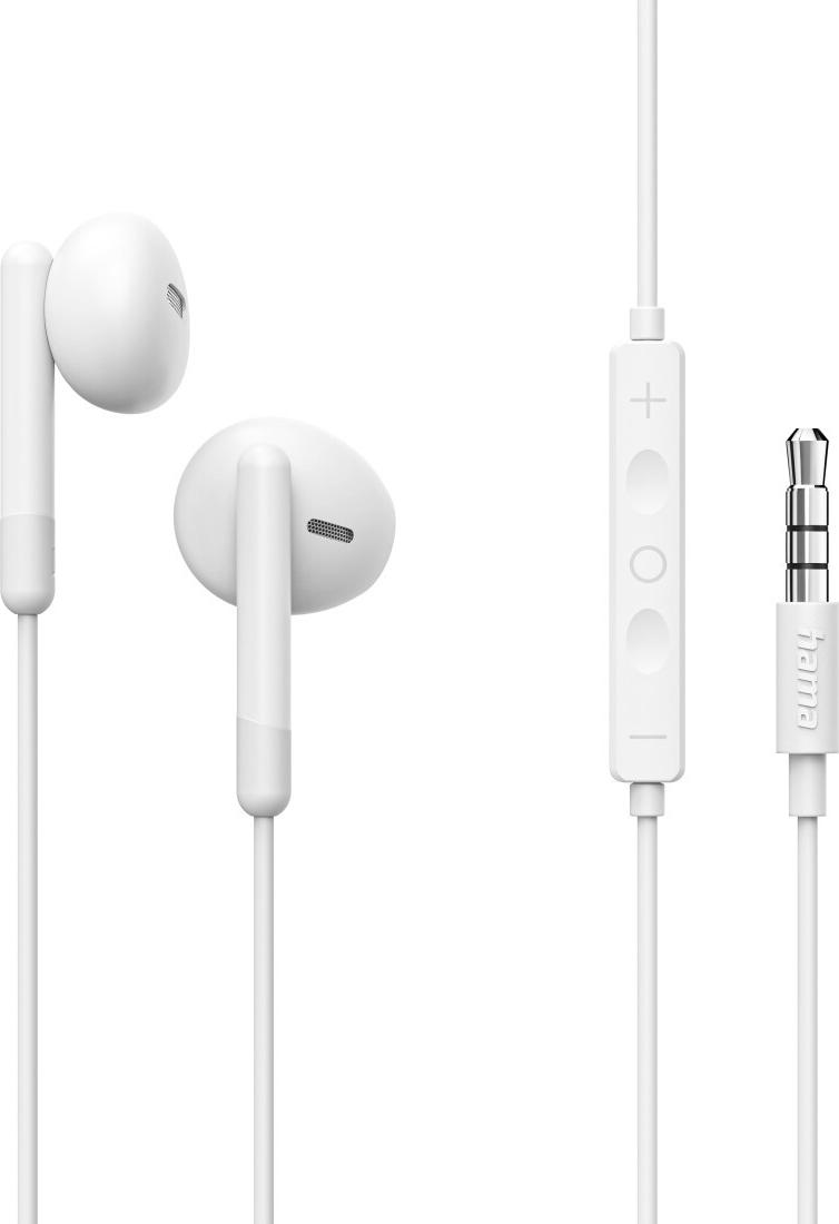 Hama Kopfhörer Noble, Earbuds, Mikrofon, Kabelknickschutz, 3,5-mm-Klinke, Weiß (00221801)