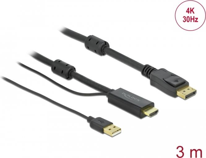 Delock HDMI zu DisplayPort Kabel 4K 30 Hz 3 m (85965)