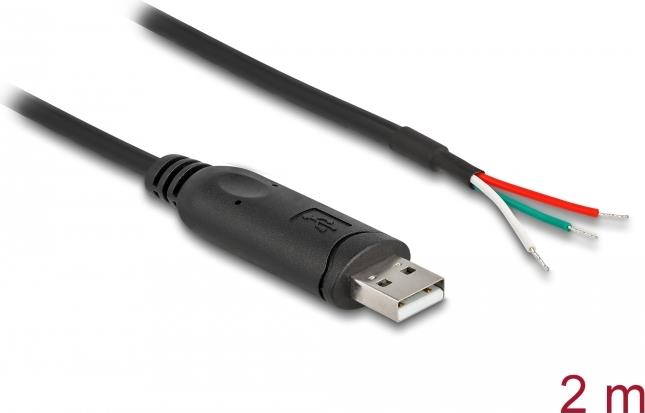 Delock Adapterkabel USB 2.0 Typ-A zu seriell RS-485 3 x offene Kabelenden 2 m (63509)