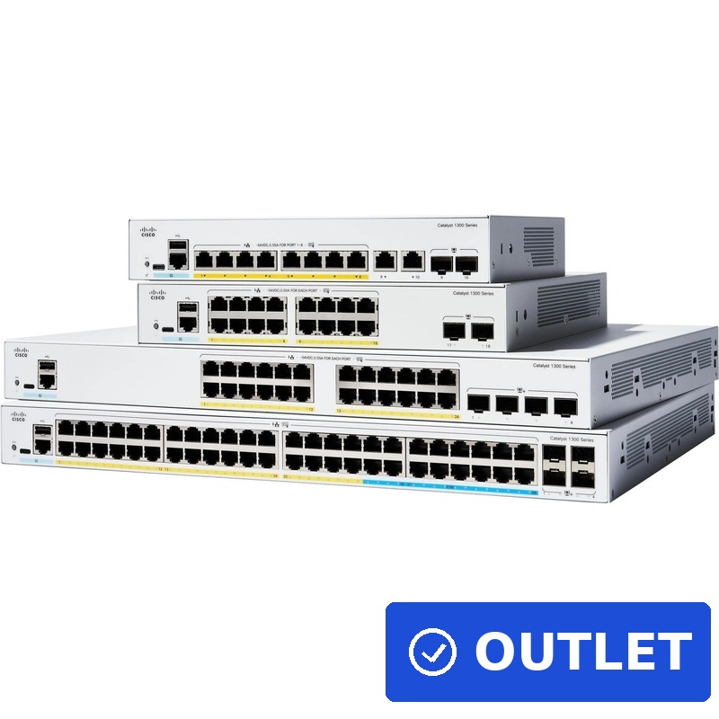 Cisco Catalyst C1300?48P?4G Switch – 48× GE – PoE+ 370?W – 4× 1G SFP – Managed – Rackmount – Schwarz (C1300-48P-4G) (geöffnet)