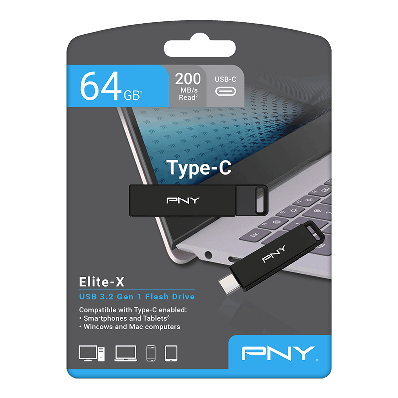 PNY Elite-X USB-Stick 64 GB USB Typ-C 3.2 Gen 1 Schwarz