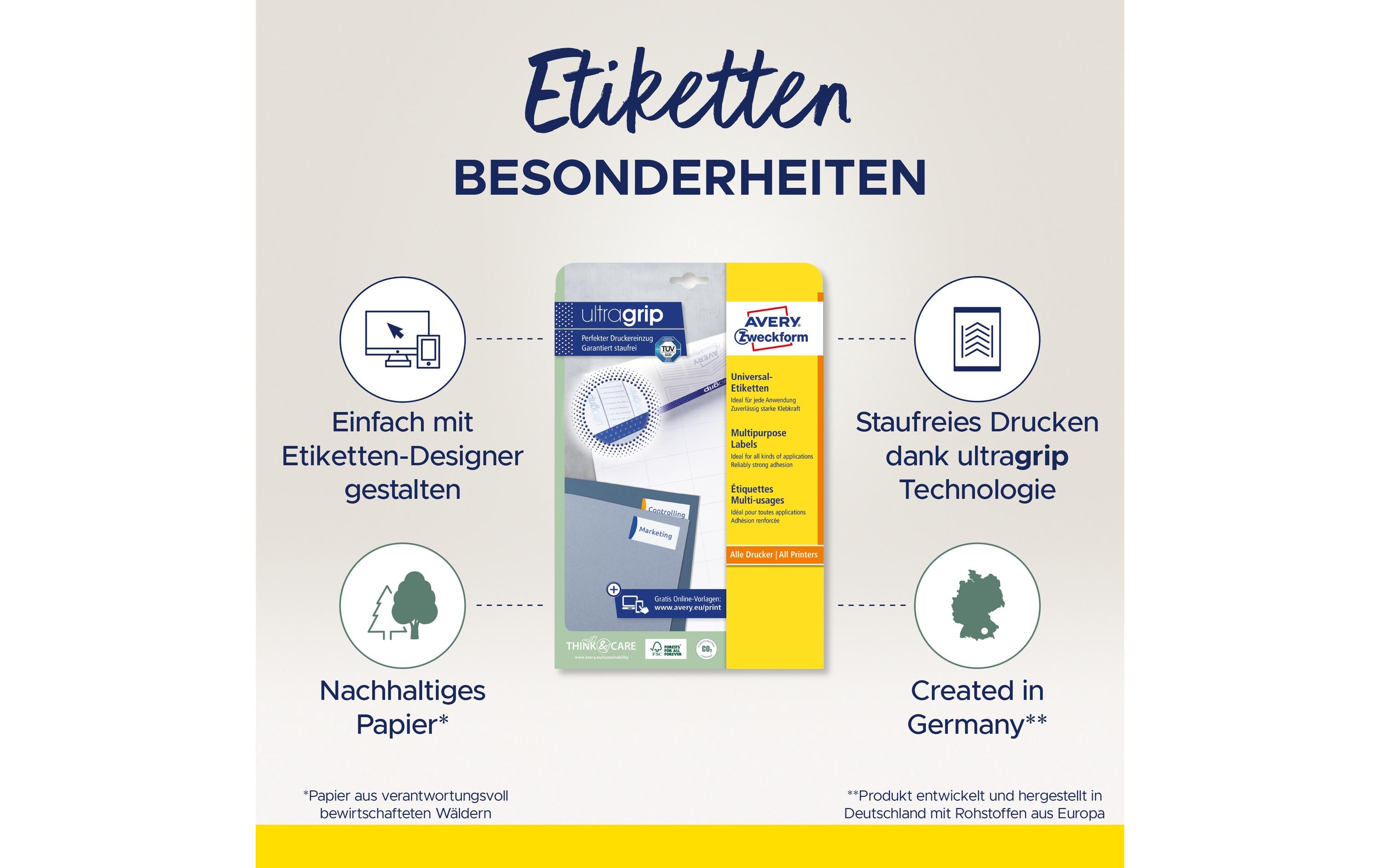 Avery Zweckform Universal-Etiketten 4785 A4 30 Blatt 48,5 x 16,9 mm Weiß