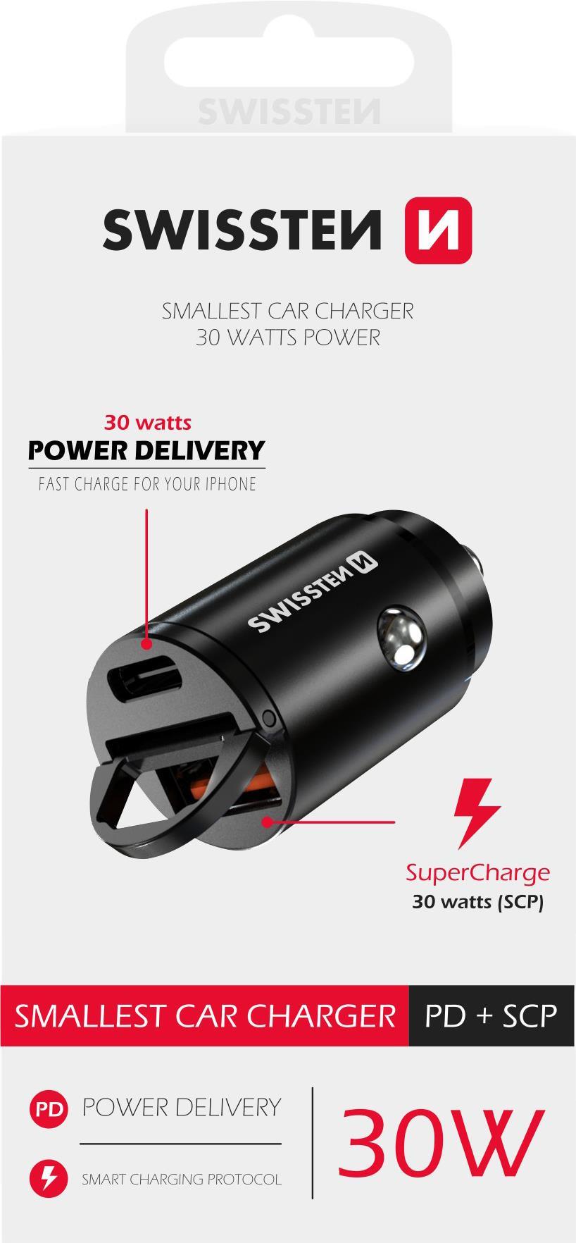 Swissten CL POWER DELIVERY USB-C+ SUPER CHARGE 3.0 30W NANO SCHWARZ (20111770)