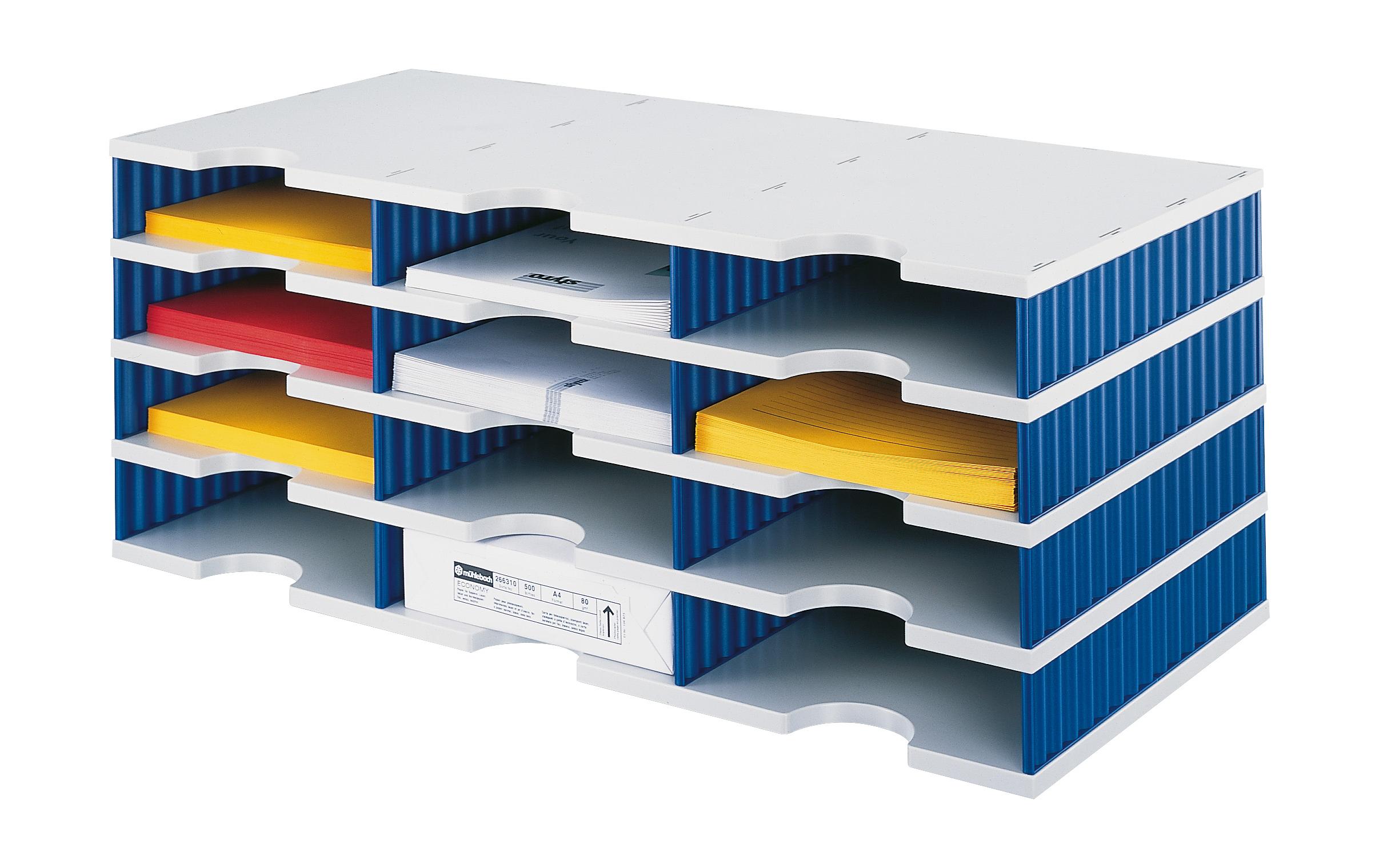 styro styrodoc trio Aktenbox 12 Fächer Polystyrol Blau - Grau