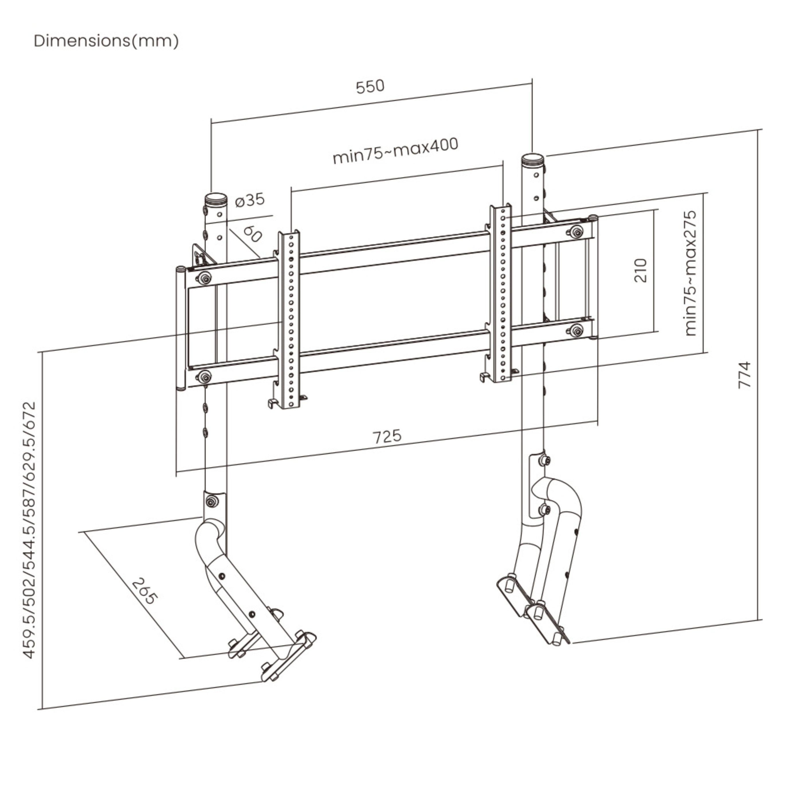 Oplite Monitor Stand R8 Single bis 57" Stahl Höhenverstellung Schwarz