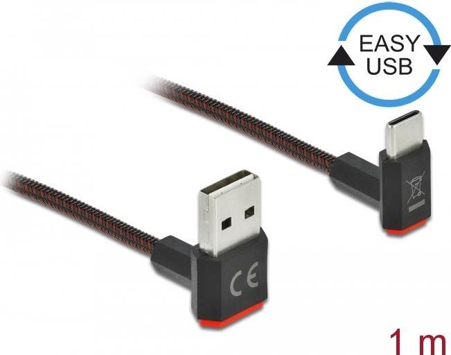 DeLOCK EASY-USB 2.0 Kabel Typ-A Stecker zu USB Type-C™ Stecker gewinkelt oben / unten 1 m schwarz (85276)