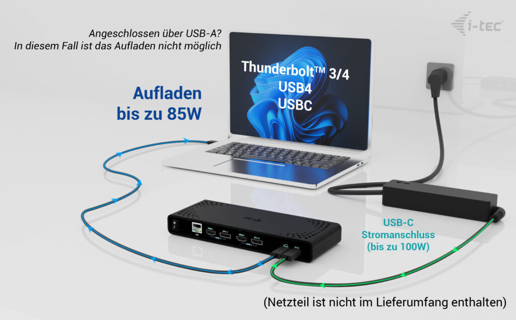 i-tec CADUA4KDOCKPDB Universal Dual 4K Display Docking Station Power Delivery 85W Schwarz