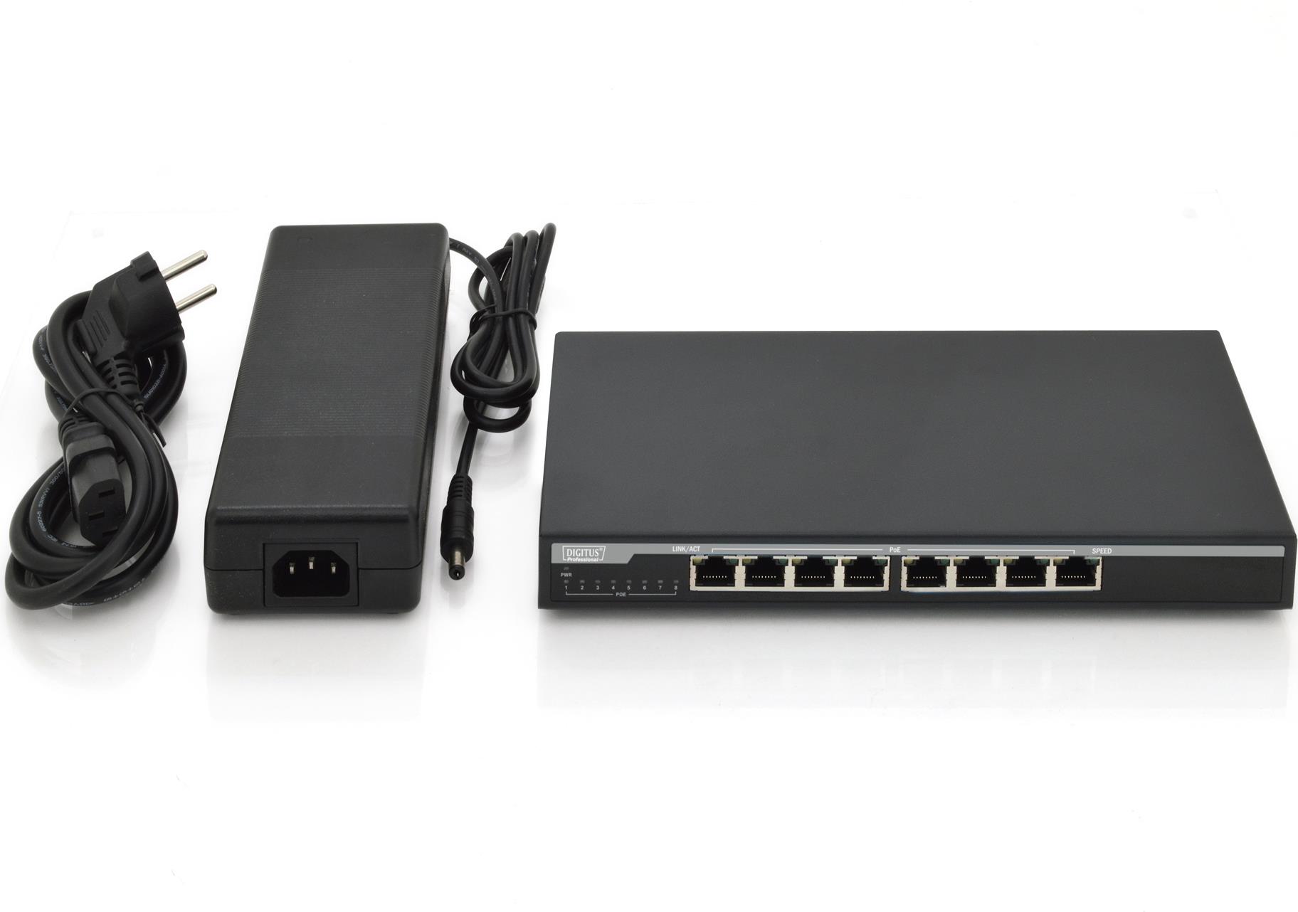Digitus Professional DN-95340 8-Port PoE Gigabit Desktop Switch 135W Schwarz