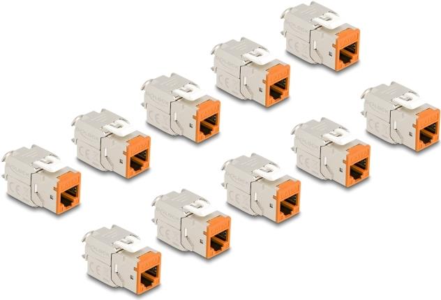 Delock Keystone Modul RJ45 Buchse zu LSA Cat.6A werkzeugfrei orange Set 10 Stück (88117)