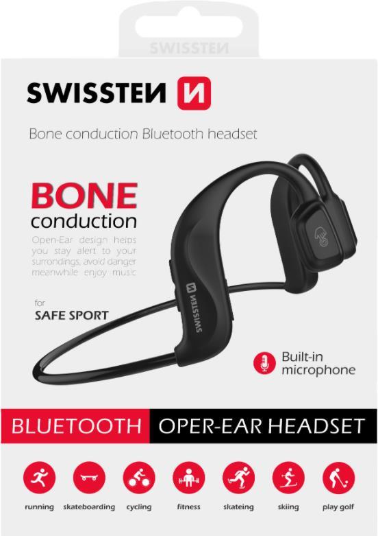 Swissten Bluetooth Earphones Bone Conduction for safe Sport, BT V5.0, black, Blister (51106090)