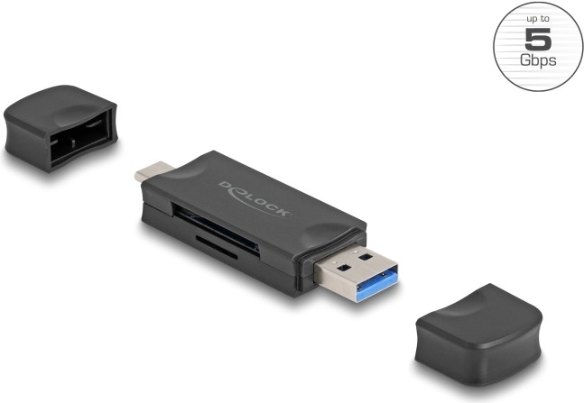 Delock Card Reader USB 5 Gbps Type-C Typ-A für SD und Micro Speicherkarten (91020)