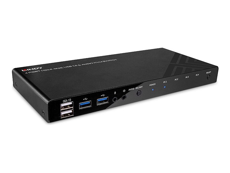 Lindy KVM-Switch HDMI 4K60 USB 3.0 Audio 4 Port Schwarz