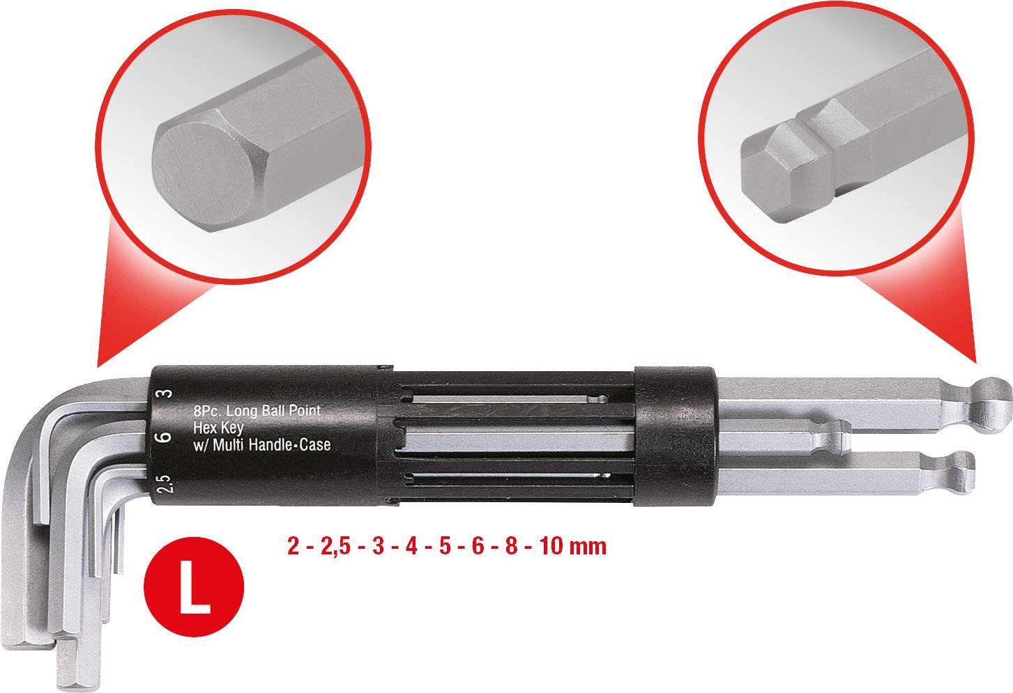 KS TOOLS 7,60cm (3") 1 Innen6kant-Winkelstiftschlüssel-Satz,8-tlg. lang, Kugelkopf (151.2100)