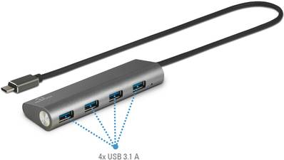 Renkforce 4 Port USB 3.1-Hub mit Aluminiumgehäuse Silber (RF-3374944)