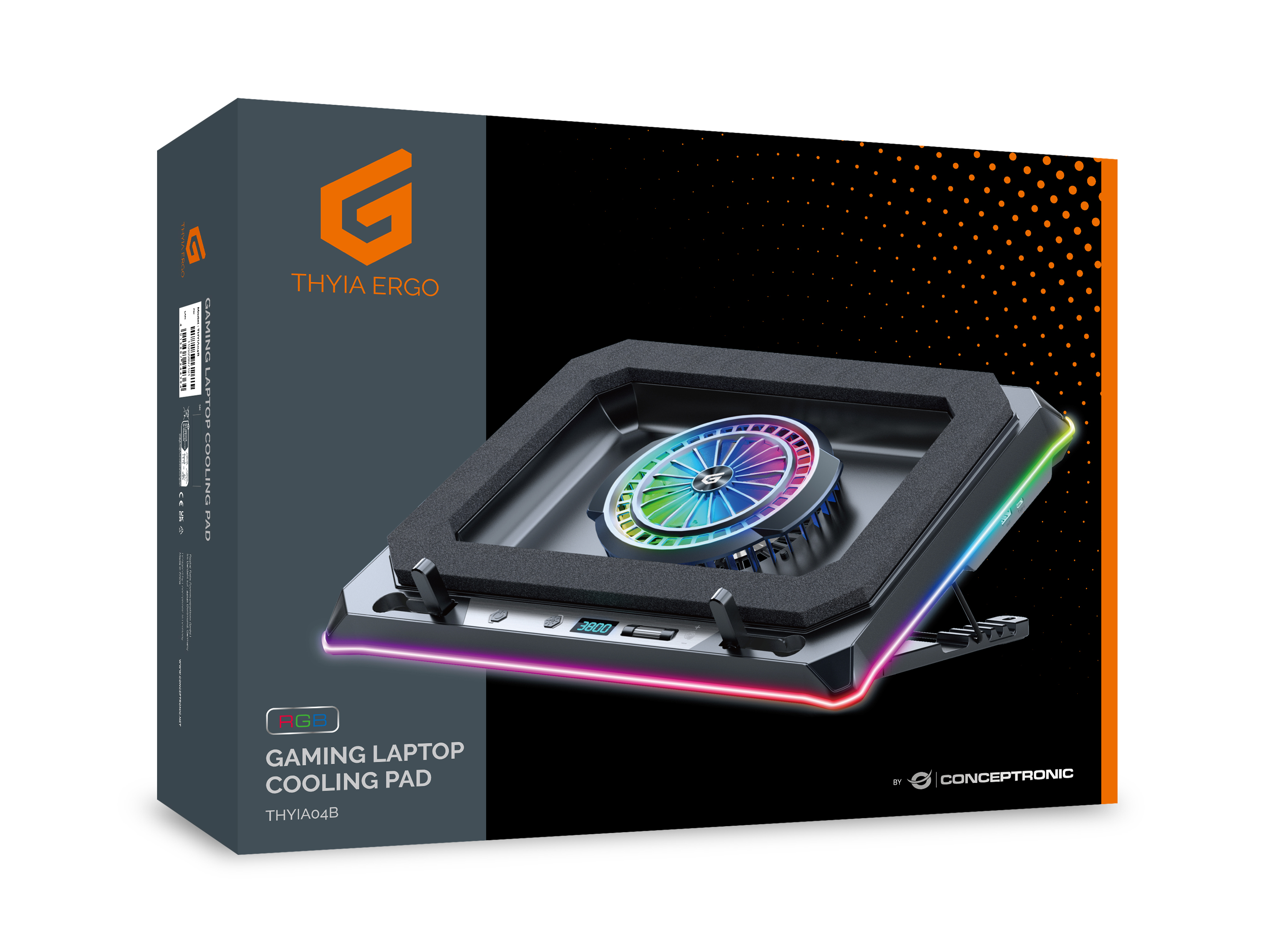 Conceptronic THYIA04B Gaming Laptop-Kühlpad mit RGB und Handyhalter 19" Schwarz